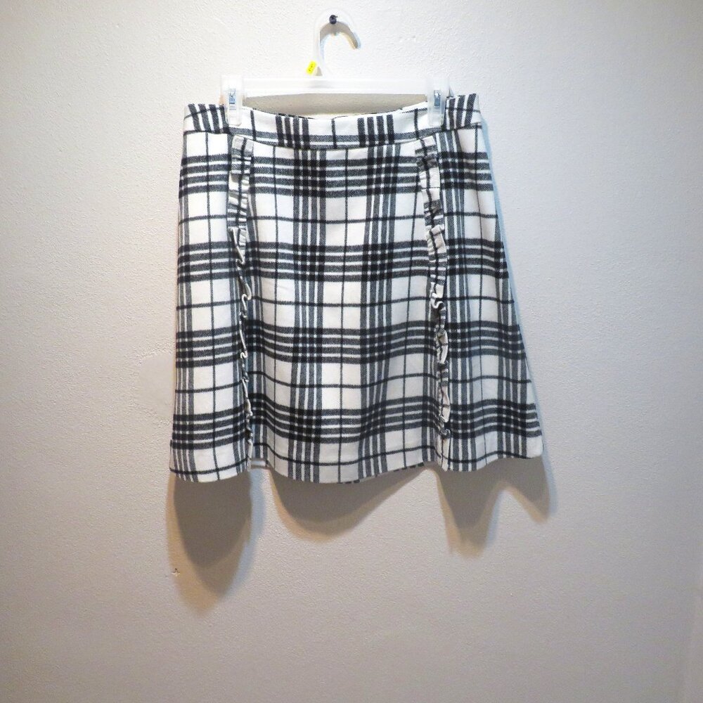 NWT LOFT OUTLET Black White Lined Skirt with Ruffles